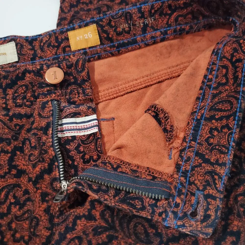 Pilcro and the Letterpress Serif Paisley Corduroy Hippie Pants Women's Size 26 - Picture 6 of 12